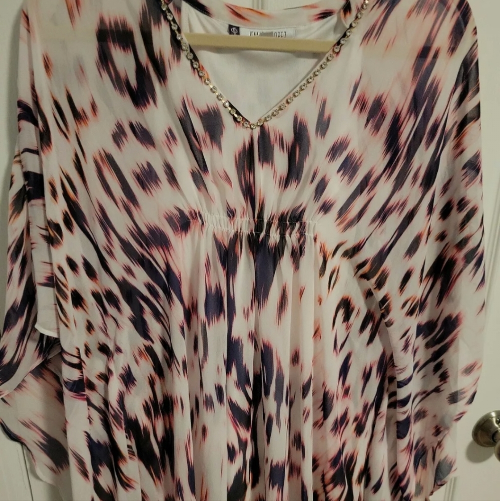 JENNIFER LOPEZ Chiffon Geometric Print Butterfly Mini Dress V-Neck Women Size S